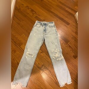 Abercrombie & Fitch Light Washed Ankle Straight Ultra High Rise Distressed Jean